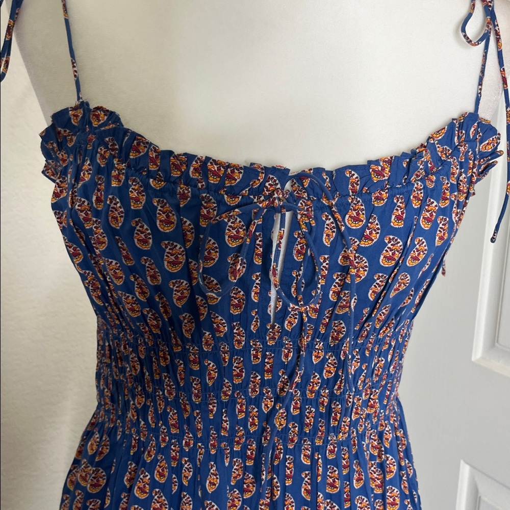 Doen Rhoda Organic Cotton Poplin Sundress Women's M Mazarine Sunrise Paisley - Picture 9 of 16